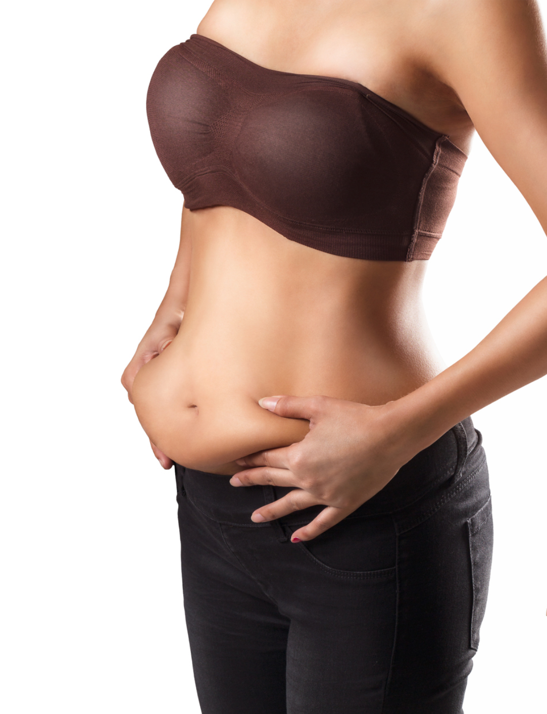 Woman pinching stomach fat